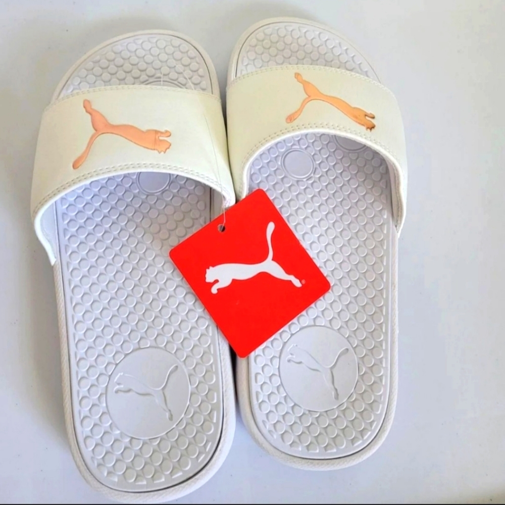 NWT White and rose Puma slides
